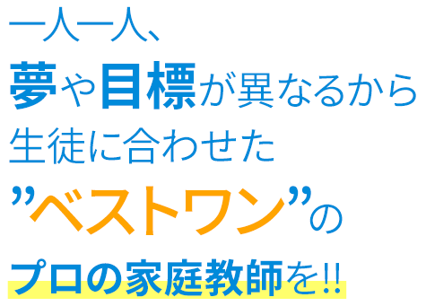 一人一人、夢や目標が異なるから生徒に合わせた”ベストワン”のプロの家庭教師を!!